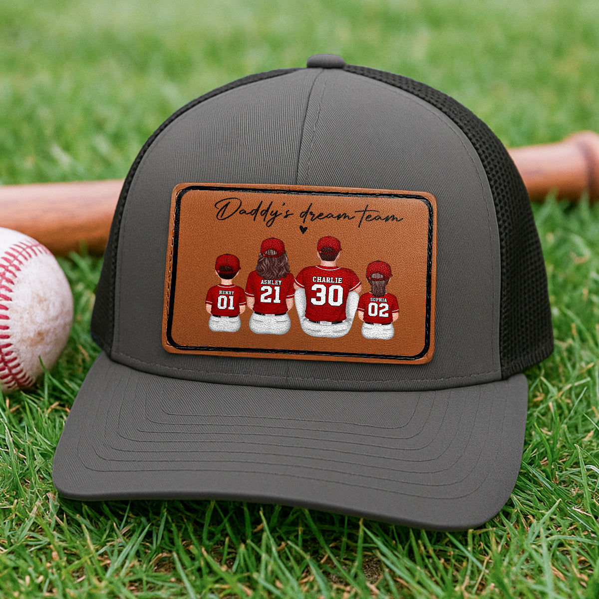 Daddy's Dream Team Personalized Trucker Hat, Father's Day Snapback Baseball Hat Gift for Baseball Dads