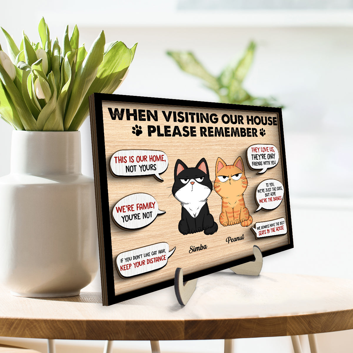Remember When Visiting Cats House Funny Cats Expression Personalized 2-layer Wooden Plaque