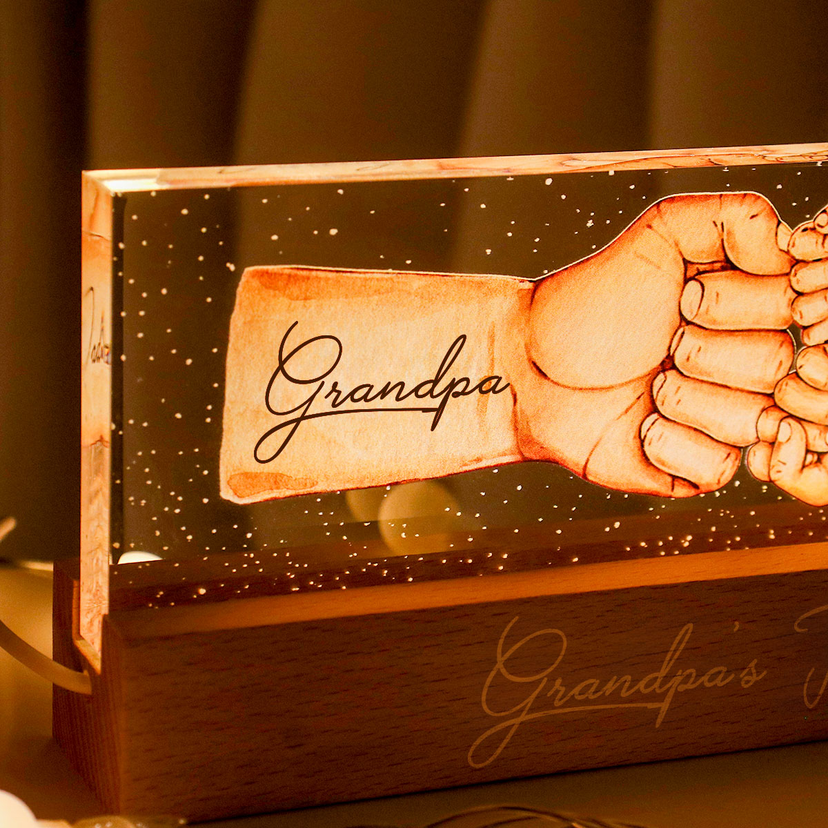 Grandpa's Team Fist Bump Personalized Acrylic LED Night Light, Father's Day Gift For Grandpa