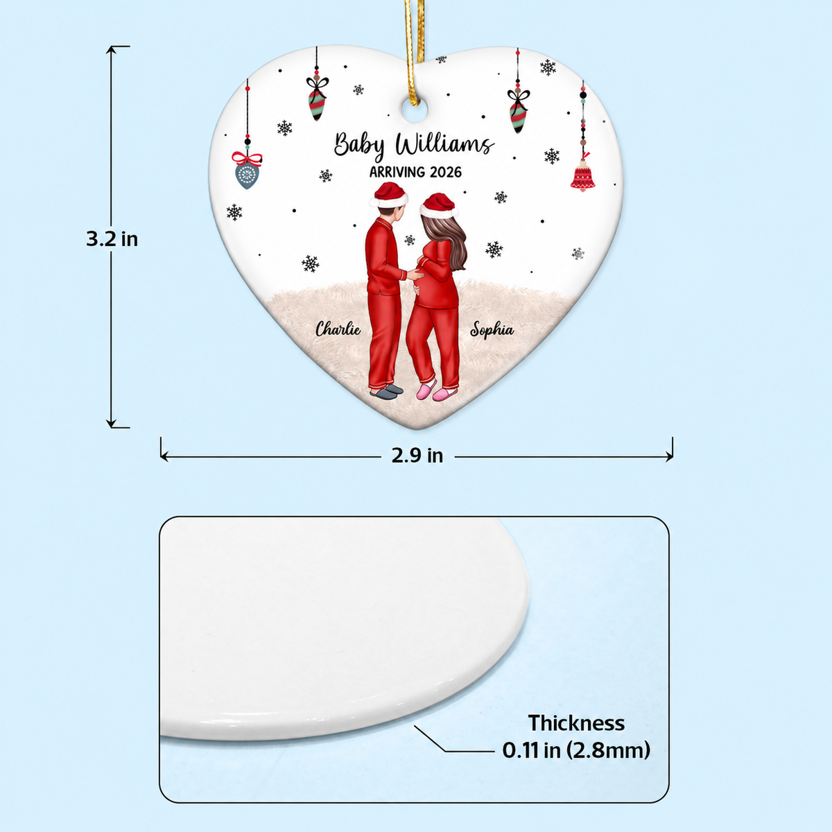 Personalized Pregnancy Ornament, Expecting Family Christmas Personalized Heart Ceramic Ornament, New Mom Christmas Gift