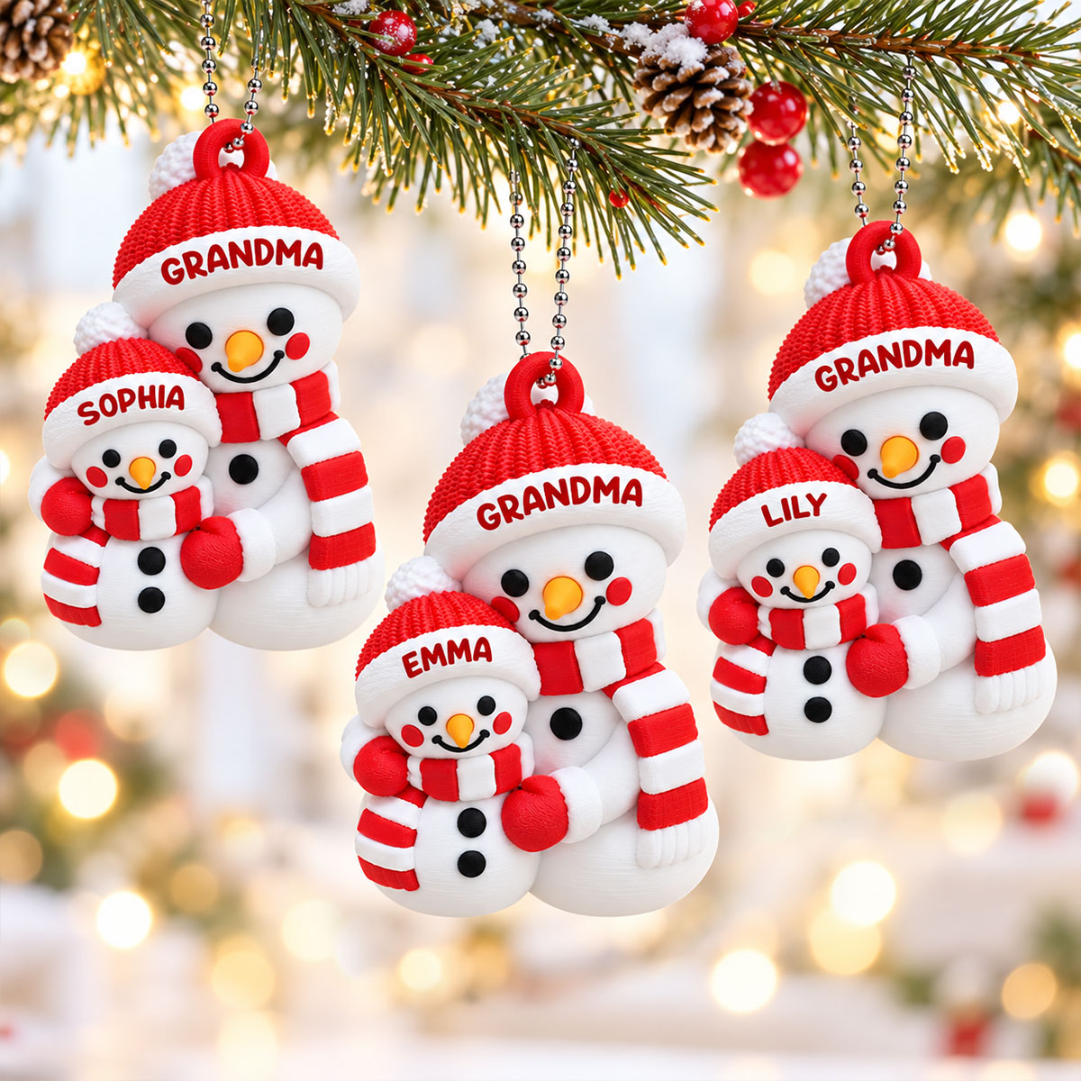 Heartwarming Grandma Hugging Grandkid Snowman - Personalized 3D Printed Ornament - Christmas Gift For Kids, Son, Grandson, Daughter, Granddaughter