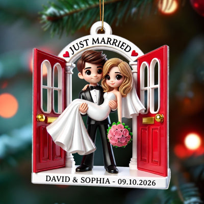First Christmas Married Ornament 2026, Wedding Couple Threshold 3D Effect Acrylic Ornament, MR. & MRS. Gift