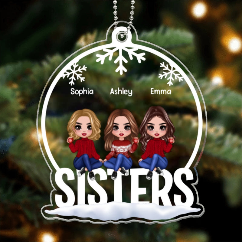 Sisters Sitting On Words Personalized Acrylic Ornament