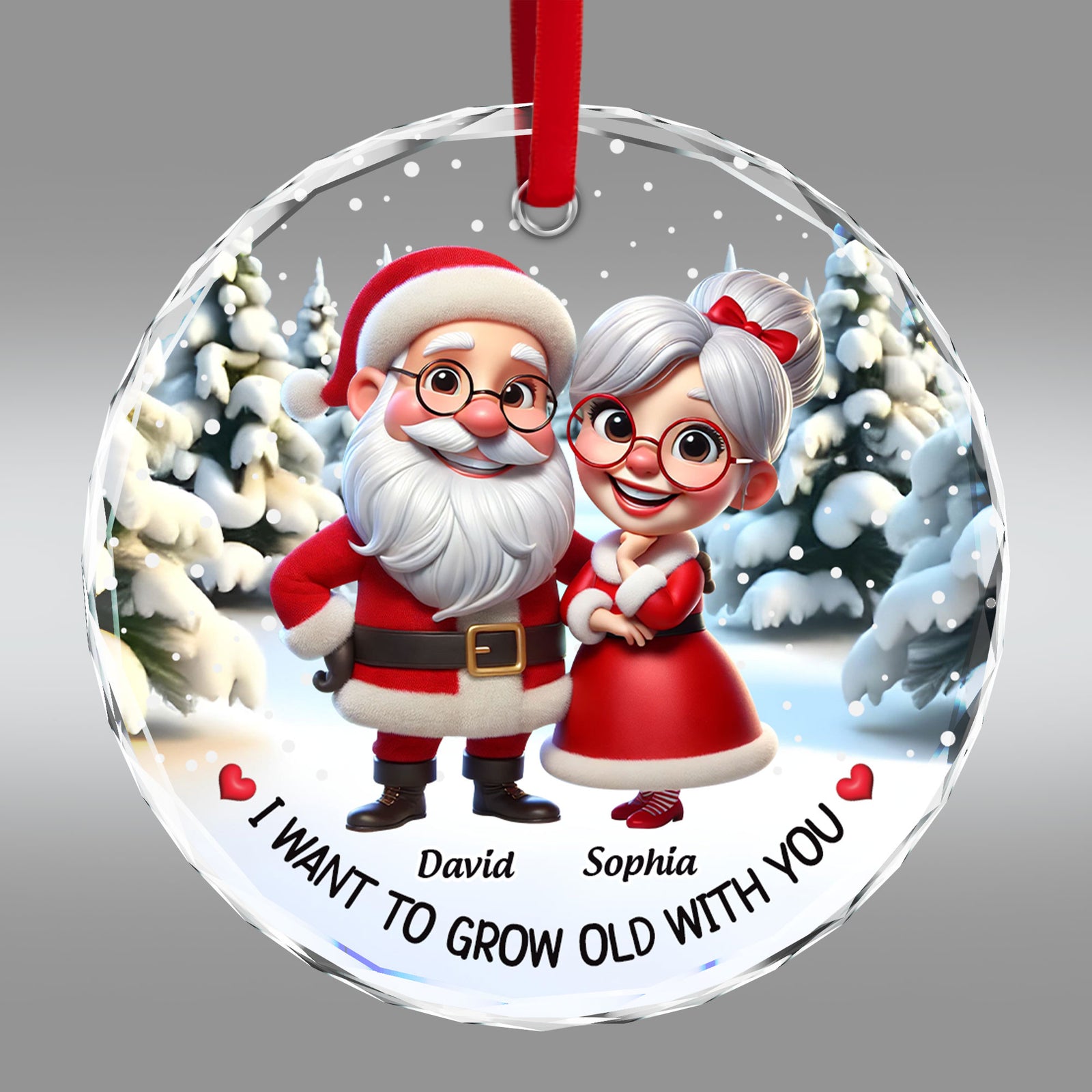 I Want To Grow Old With You Funny Cartoon Couple Christmas Personalized Glass Ornament