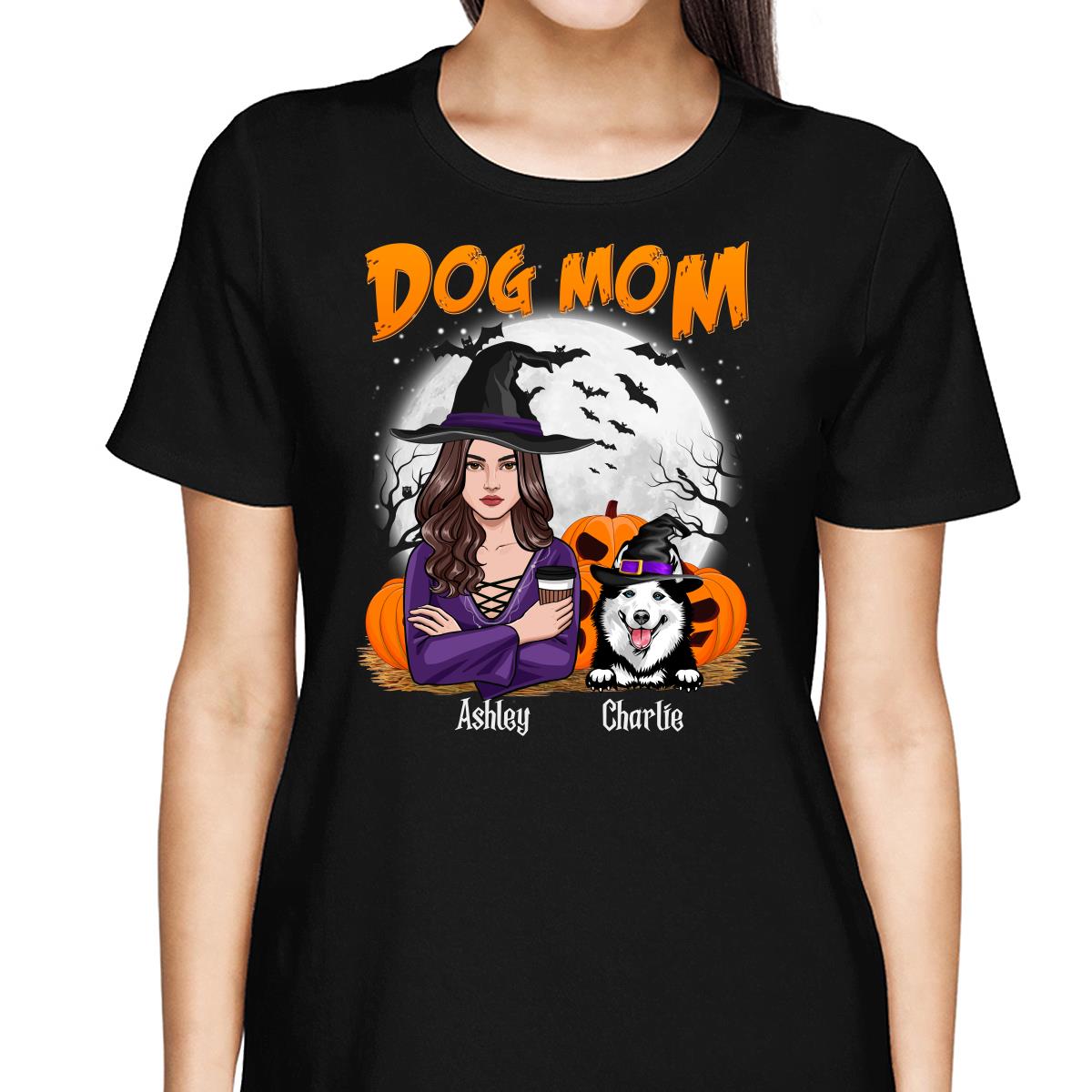 Dog Mom Halloween Woman Front View Vector Personalized Shirt