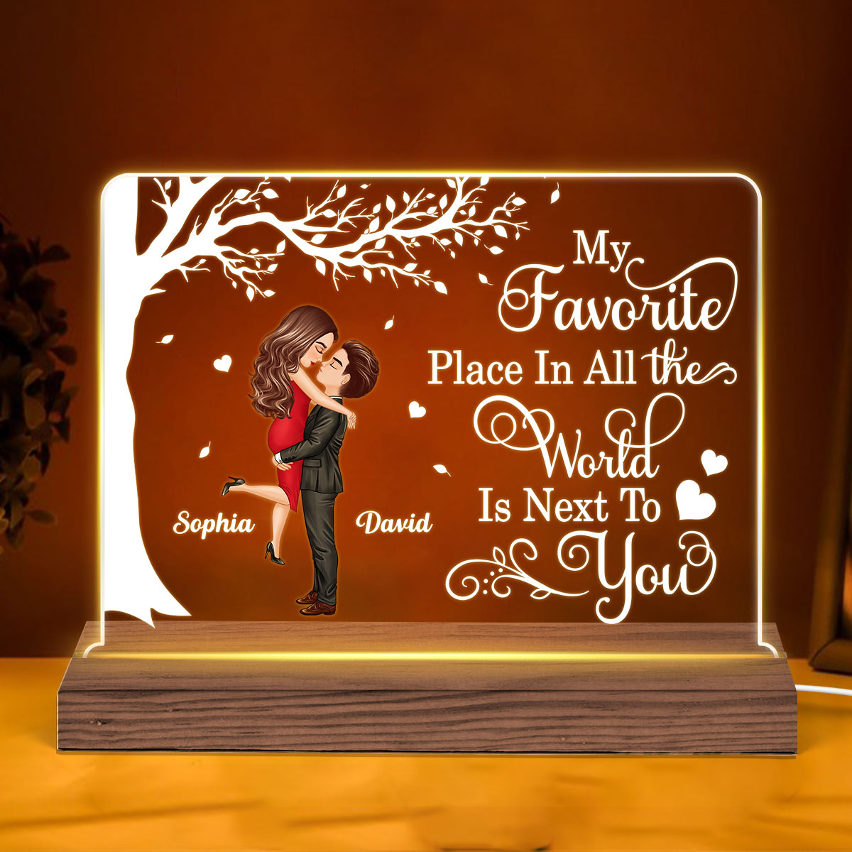 Favorite Place In The World Couple Kissing Personalized LED Night Light