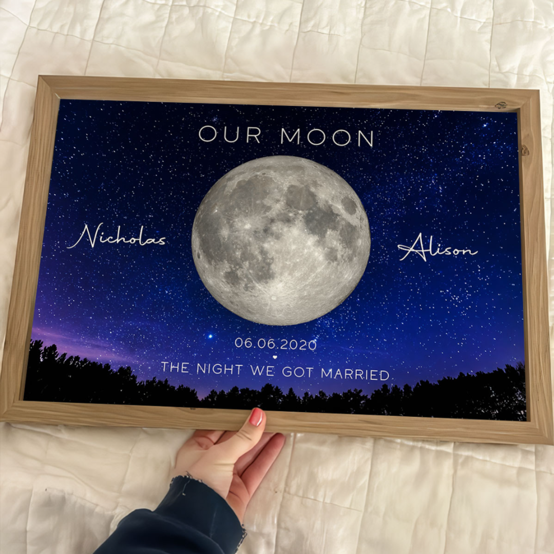 Our Moon Couple Gift Moon Phase Art Anniversary for Wife, Gift for Husband Wedding Anniversary Personalized Poster