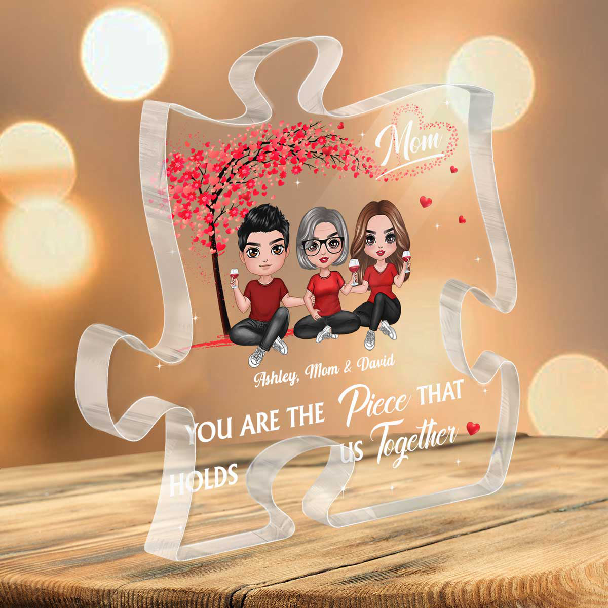 Mom The Piece Holds Us Together Red Tree Personalized Acrylic Puzzle Plaque Mother‘s Day Gift For Mom