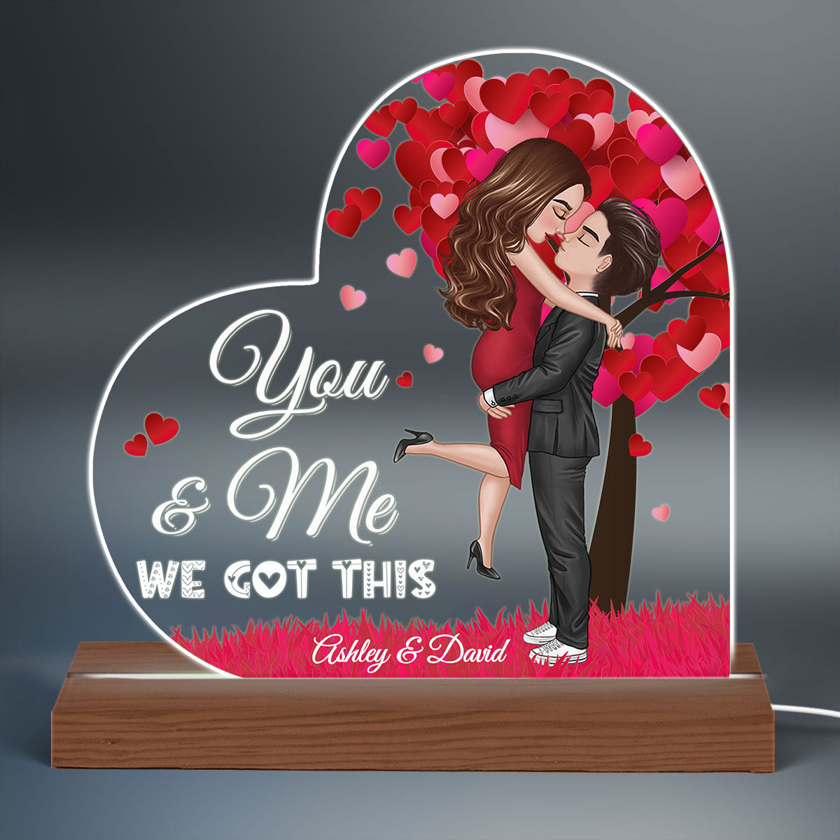 Red Tree Doll Couple Kissing Hugging Personalized Acrylic Custom Shape LED