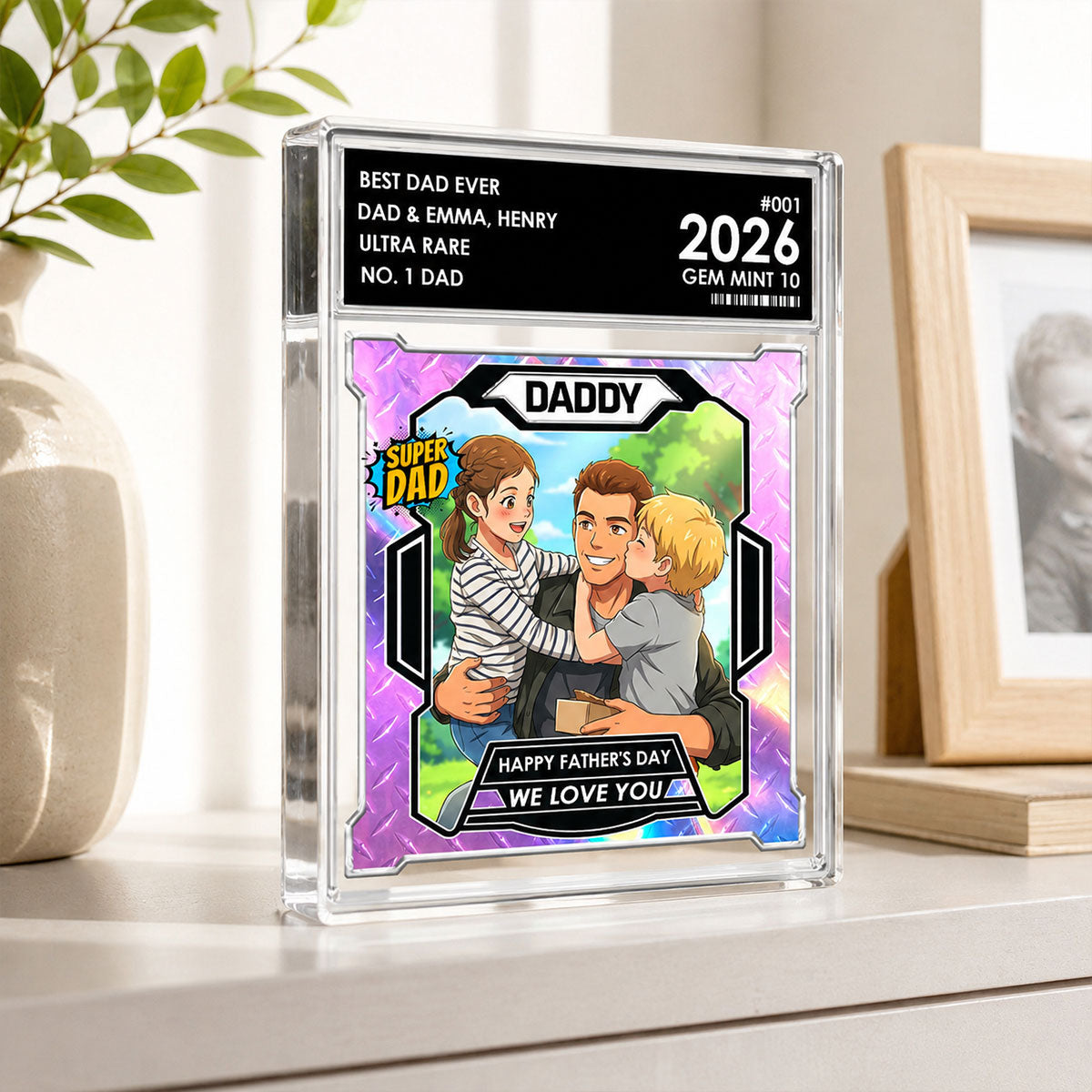 Dad Of The Year Trading Card Cartoon Style - Personalized Acrylic Block Plaque - Father's Day Gift For Dad, Husband