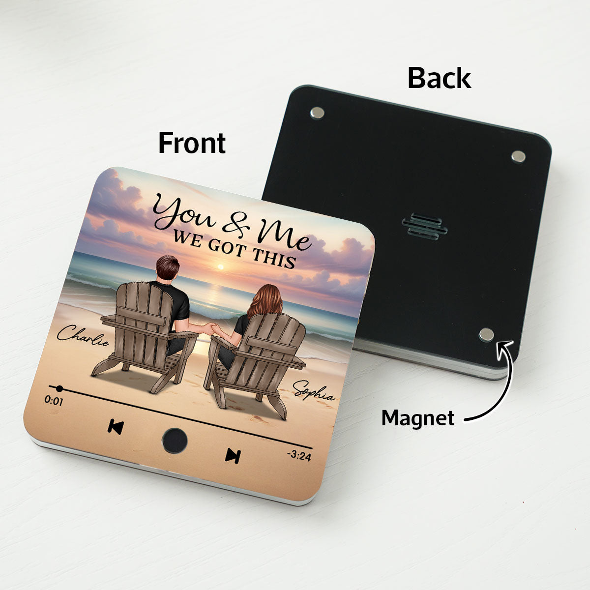 Couple Back View At Beach Favorite Song Personalized Bluetooth Music Fridge Magnet,  Gift For Couple