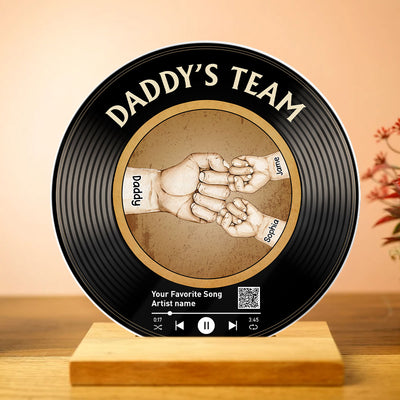 Daddy's Team Fist Bump Custom Vinyl Record Acrylic Song Plaque, Scannable QR Code, Personalized Birthday, Father's Day Gift for Dad