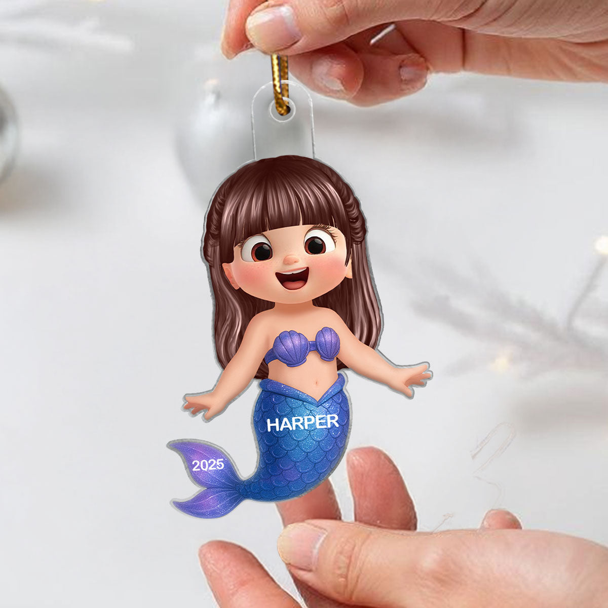 3D Effect Little Girl Princess Christmas Personalized Acrylic Ornament