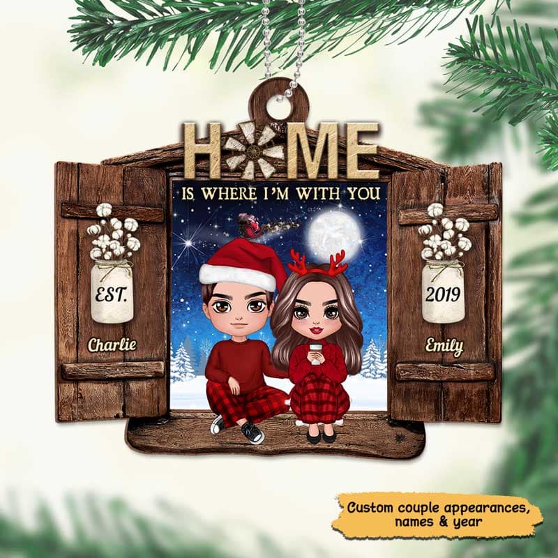 Home Is Wherever I‘m With You Window Couple Personalized Wooden Ornament