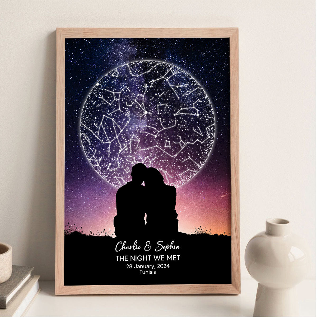 Custom Star Map Couple Under Sky Poster, Capture the Precious Moment, The Night We Met Couple Anniversary Gift, Wedding Gift, Constellation Print, Real Astronomical Data