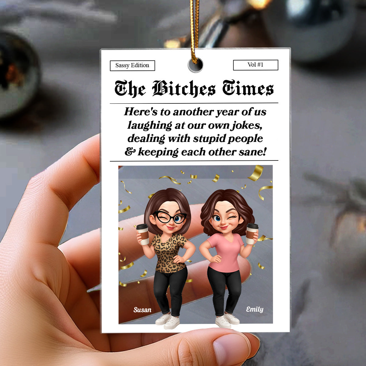 Besties Magazine Sassy Edition Cartoon Style Best Friends Personalized Acrylic Ornament