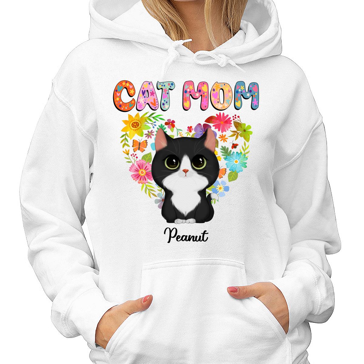 Cat Mom Floral Heart Watercolor Cute Cats Personalized Shirt