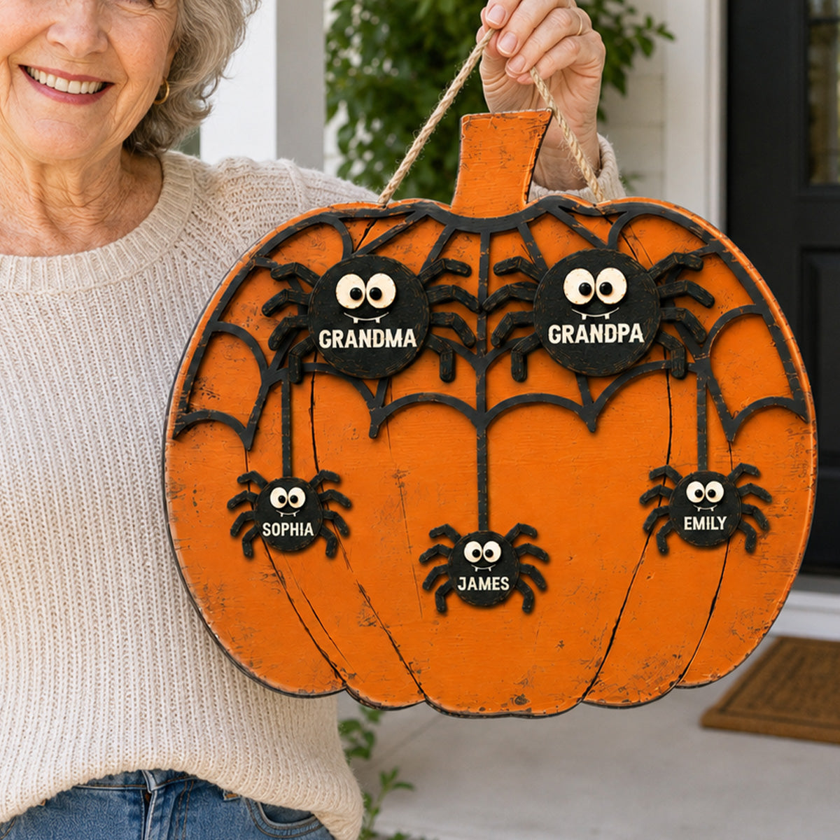 Grandma Grandkids Spider Net 2D Flat - Personalized Wood Sign - Halloween Decoration