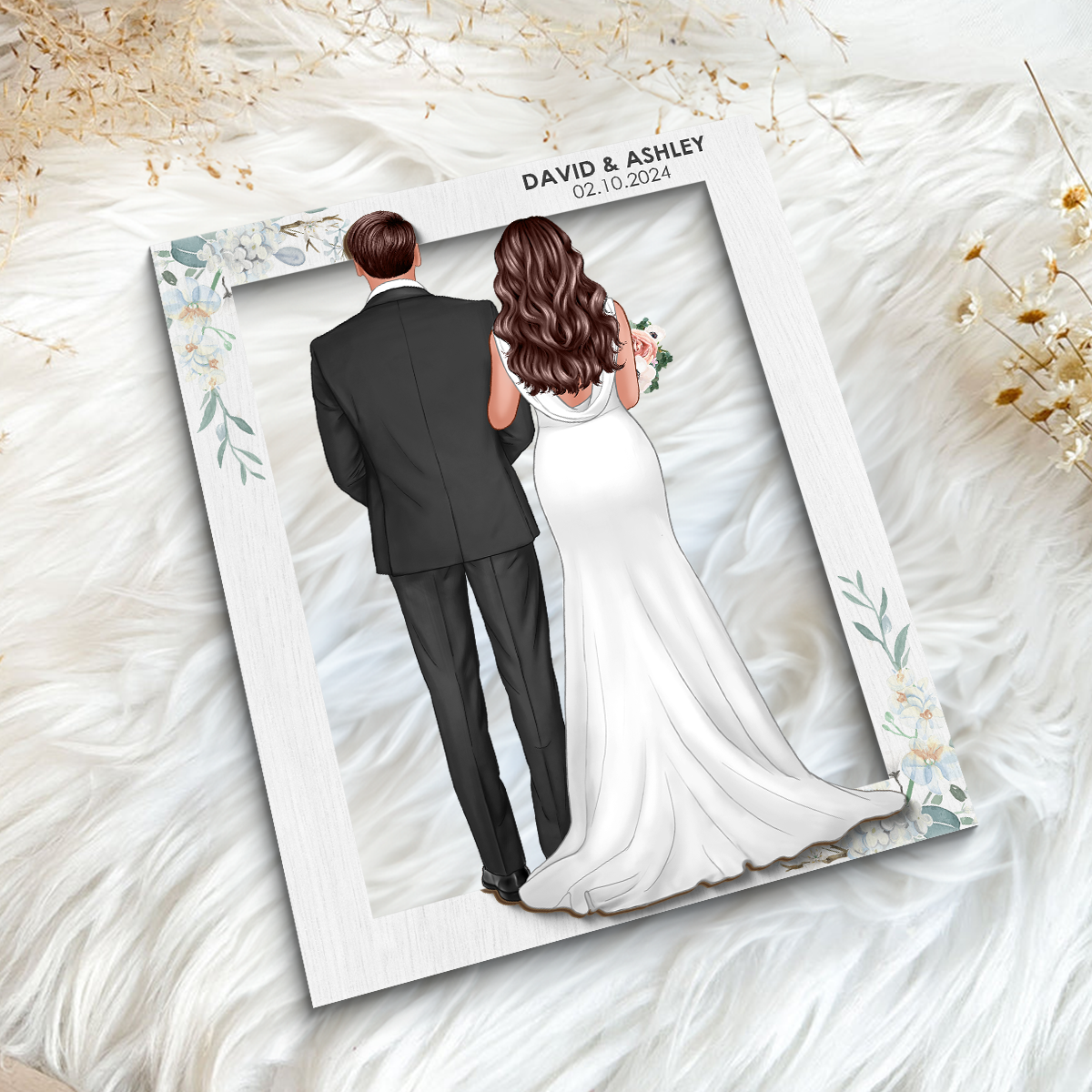 Groom Bride Back View Frame Wedding Gift Personalized 2-Layer Wooden Plaque, Anniversary Gift, Valentines Day Gift For Couples, For Him, For Her