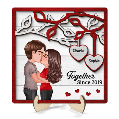 Couple Kissing Under Tree  Personalized 2-Layer Wooden Plaque