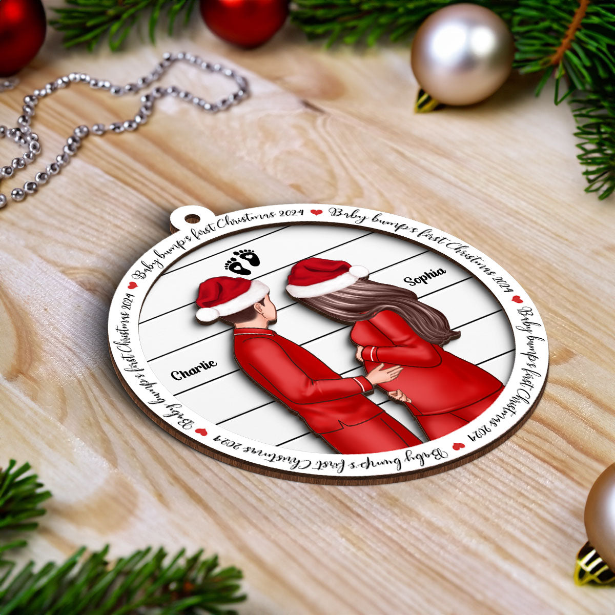Baby Bump's First Christmas, Growing Family, Personalized Pregnancy 2-Layer Wooden Ornament