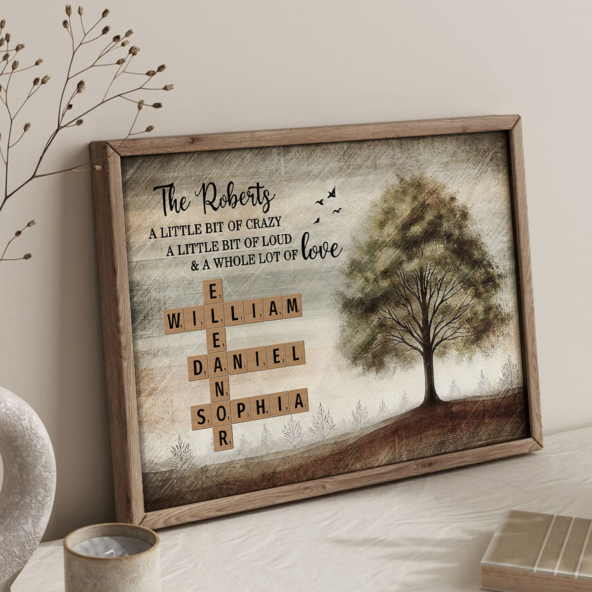 Family Whole Lot Of Love Family Tree Crossword Puzzle Art Personalized Poster, Gift For Husband, Wife, Dad, Mom