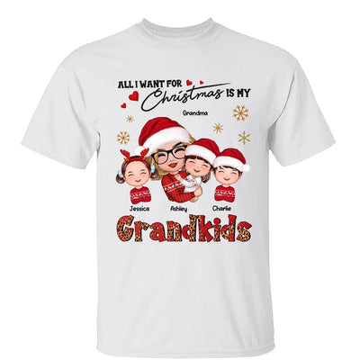 Leopard Christmas Doll Grandma Hugging Kid All I Want For Christmas Is My Grandkids Personalized Shirt