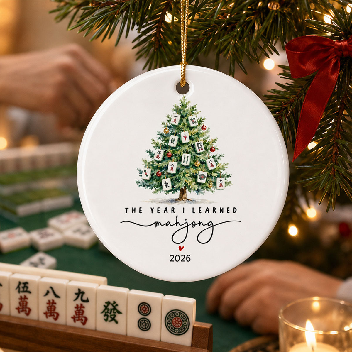 The Year I Learned Mahjong - Personalized Ceramic Ornament - Christmas Gift for Mahjong Club, Funny Mahjong Group Gift
