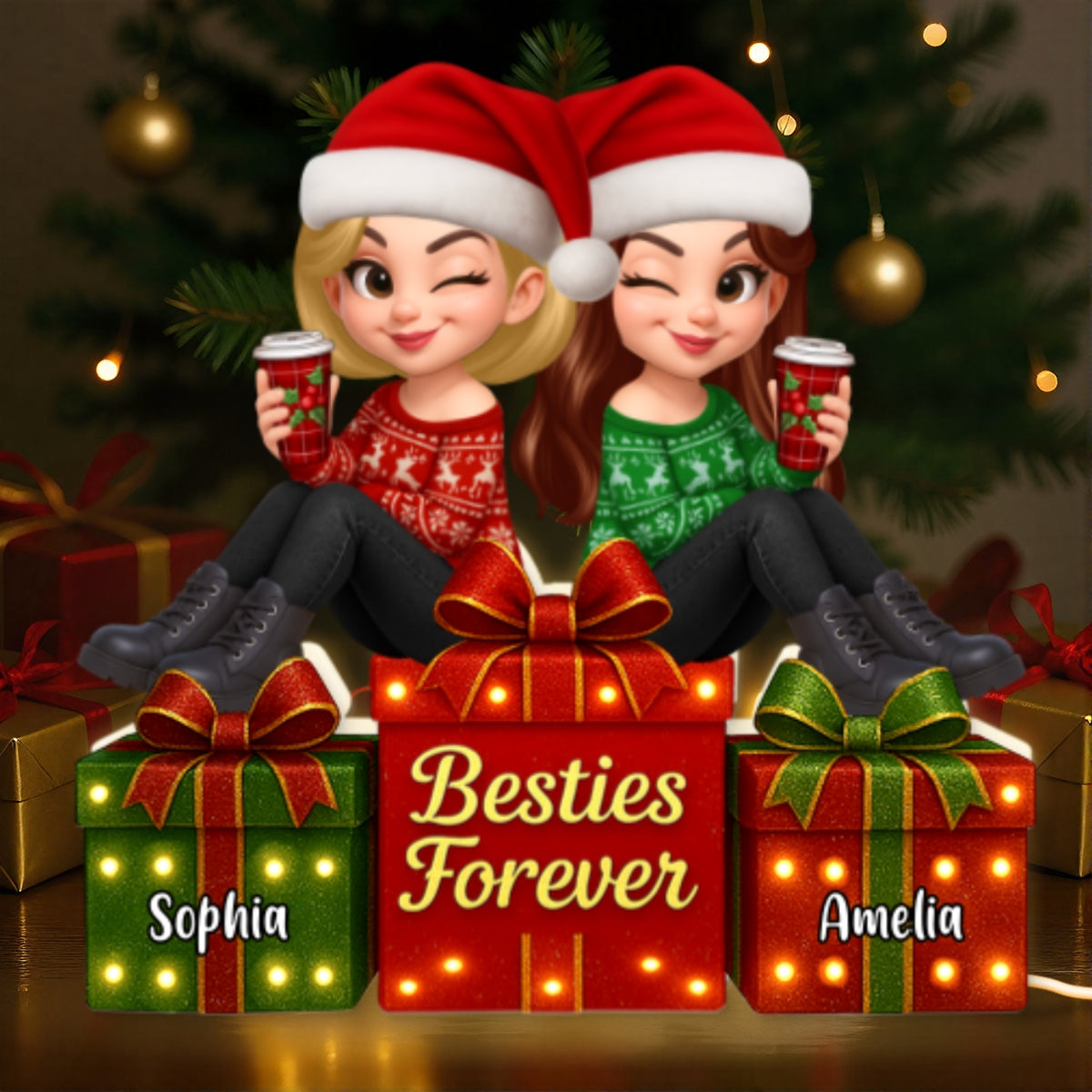 Besties Forever Beautiful Marquee Pattern Effect Christmas Gift Box - Personalized Light Box