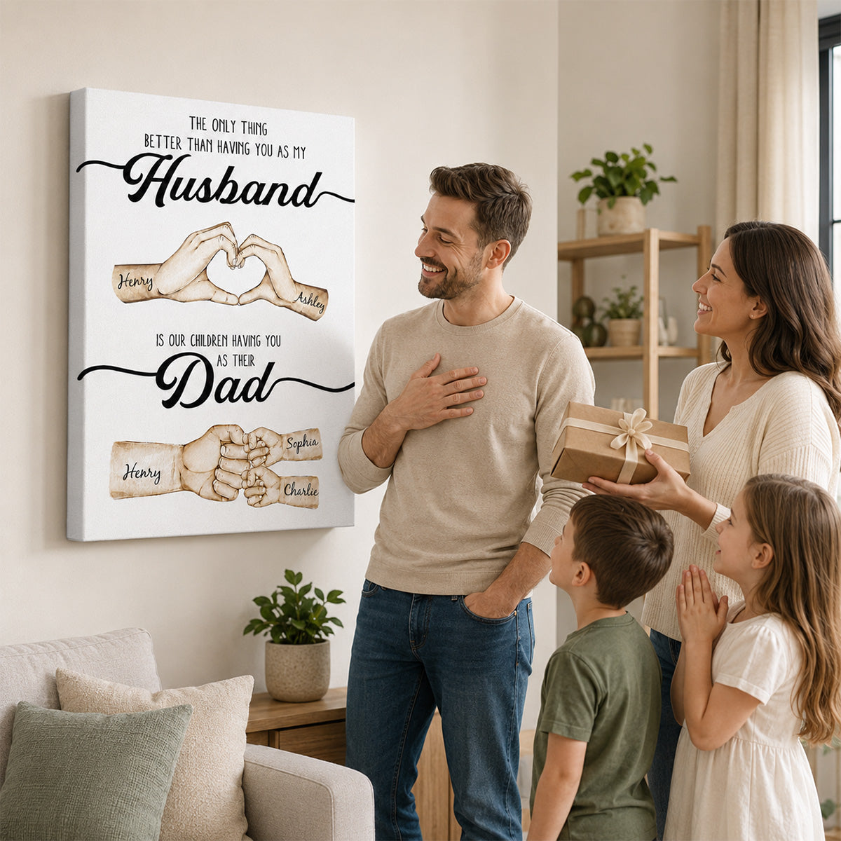The Only Thing Better Husband Dad Hands - Personalized Canvas - Gift For Dad, Gift For Husband, Gift For Grandpa