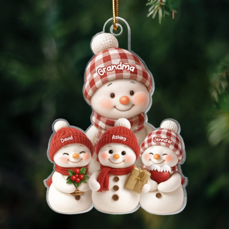 Snowman Grandma and Grandkids Together - Personalized Acrylic Ornament - Heartfelt Christmas Gift for Grandma, Grandkids