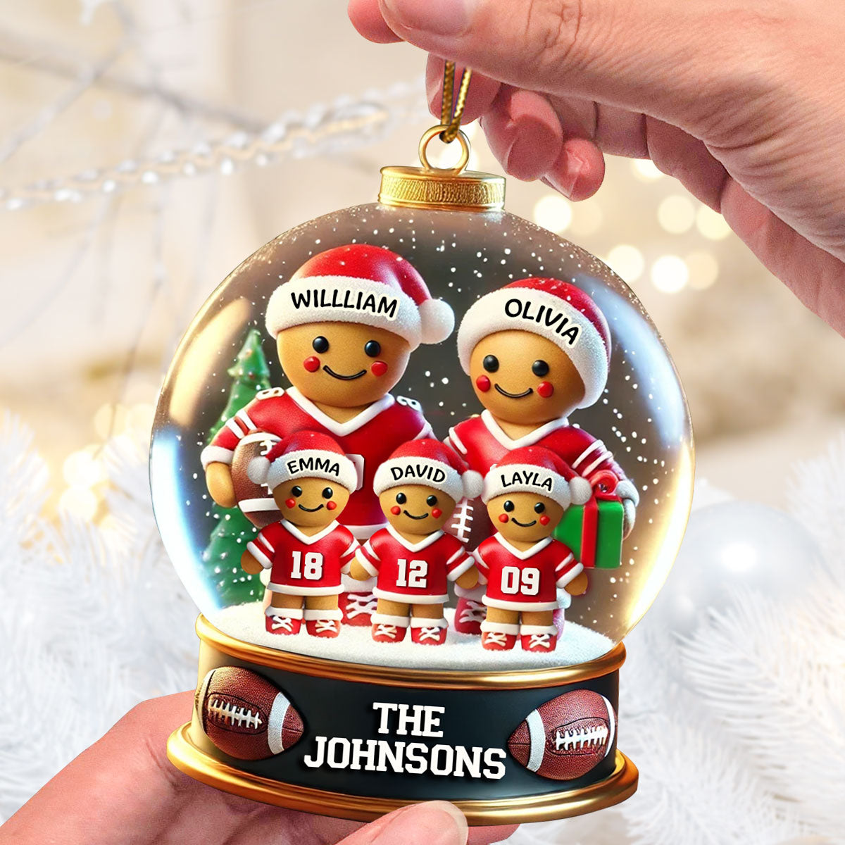 Football Gingerbread Family Sport Lover 3D Effect Personalized Acrylic Ornament