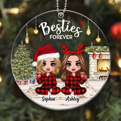 Doll Sisters Besties Wearing Pajamas In House Personalized Acrylic Ornament