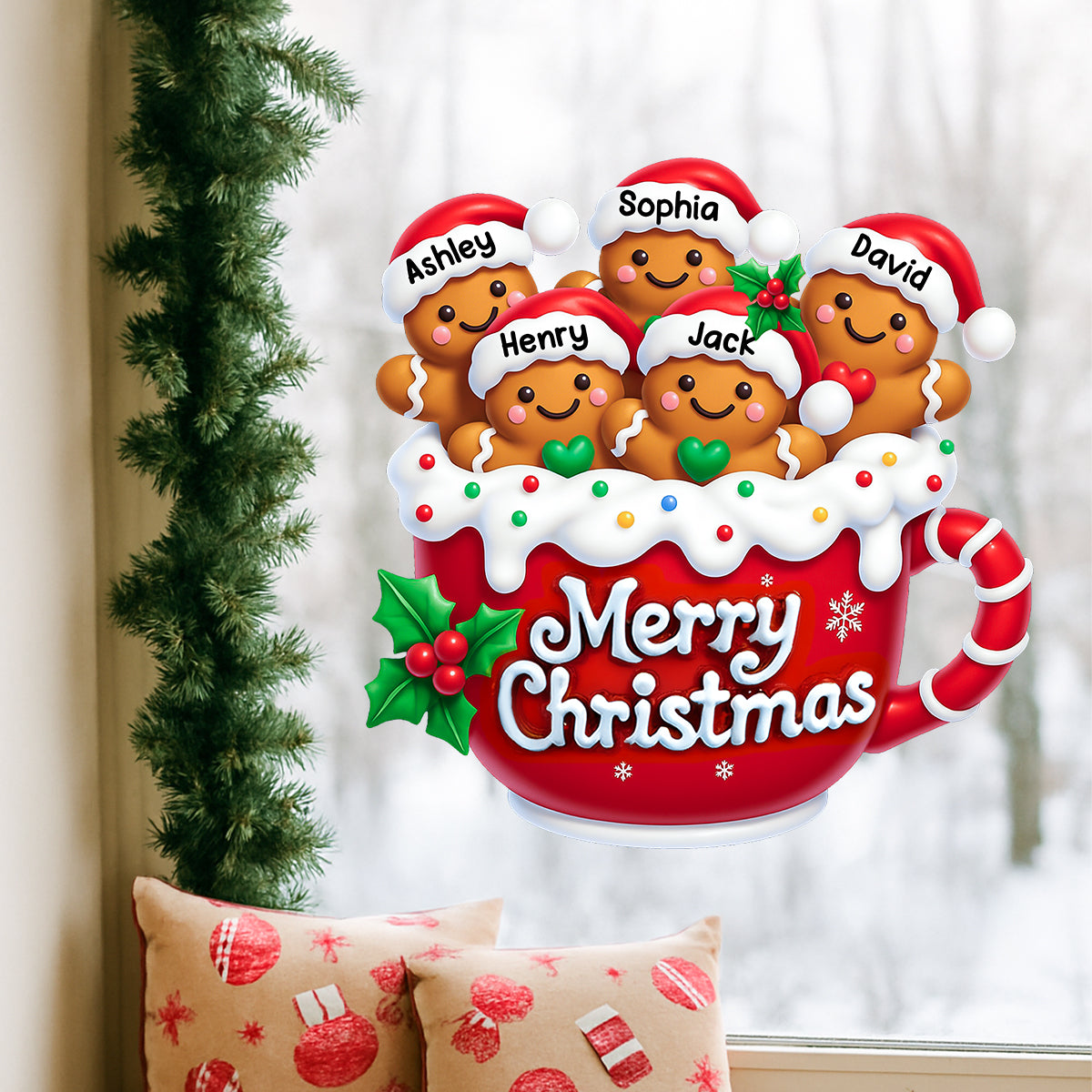 Merry Christmas Gingerbread Family Personalized Decal