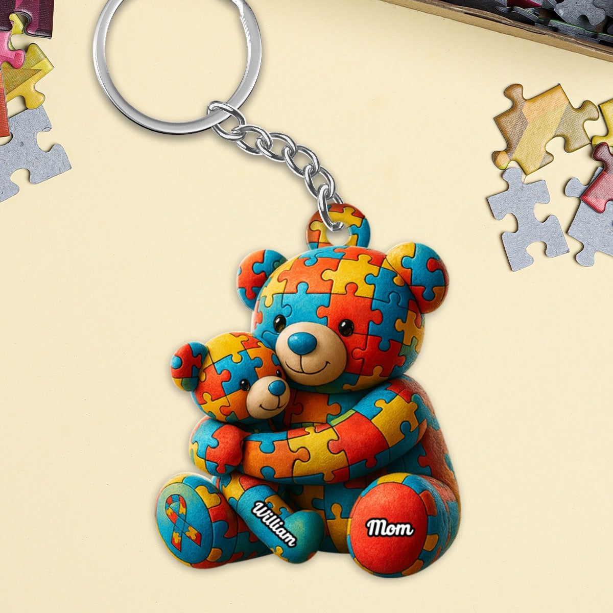 Autism Bear Mom & Kid Autism Awareness Personalized Acrylic Keychain