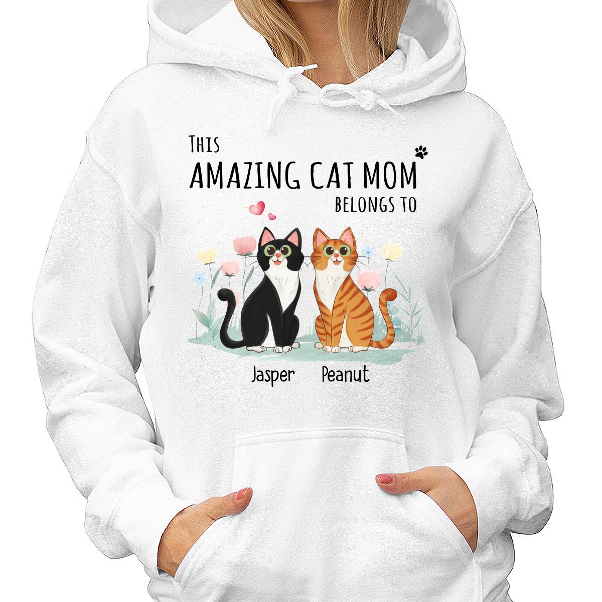 This Amazing Cat Mom Belongs To Cartoon Cat Sitting Flowers Personalized Shirt