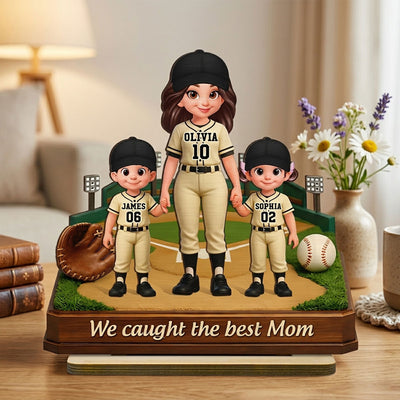 We Caught The Best Mom Baseball Field - Personalized 2-Layered Wooden Plaque - Mother's Day Gift For Baseball Mom