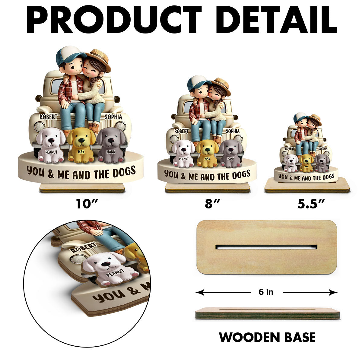 Couple On Truck You Me And The Dog Cats Personalized 2-Layer Standing Wooden Plaque, Heartfelt Gift For Couple, For Dog Lovers, Cat Lovers, Pet Lovers