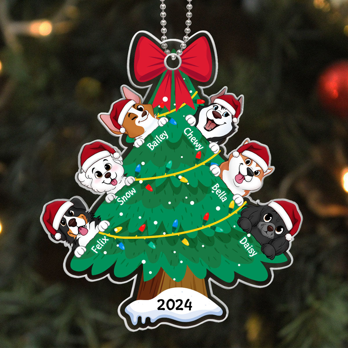 Happy Christmas Dogs Personalized Acrylic Ornament, Gift For Dog Lovers