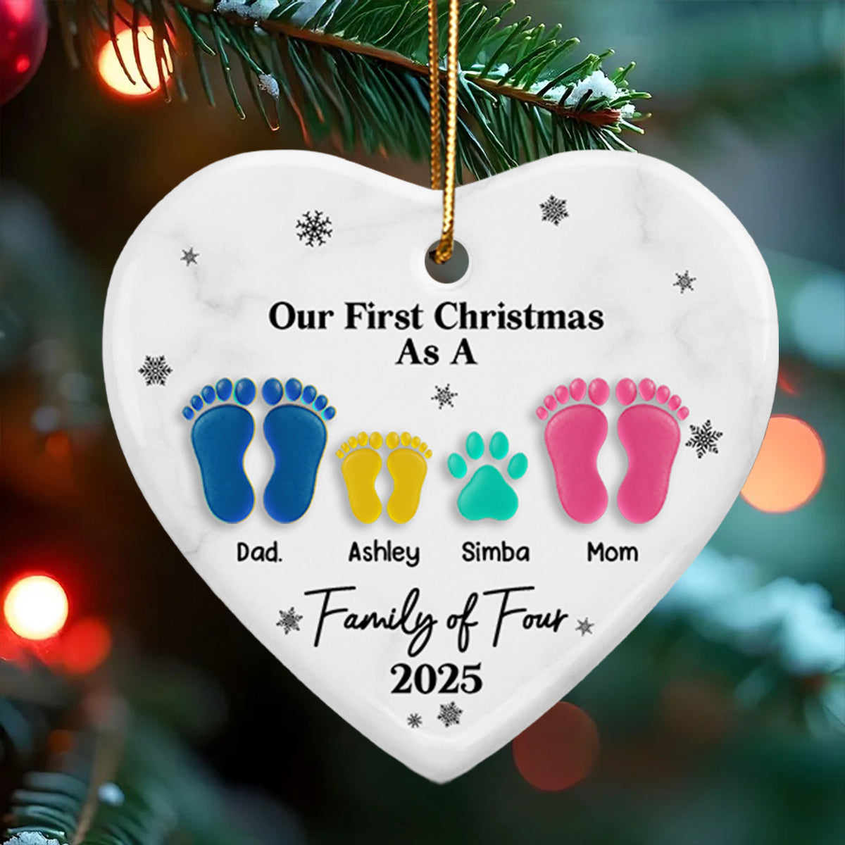 First Christmas As A Family Footprints - Personalized Ceramic Ornament With Acrylic - Christmas Gift For Baby, New Born, Family