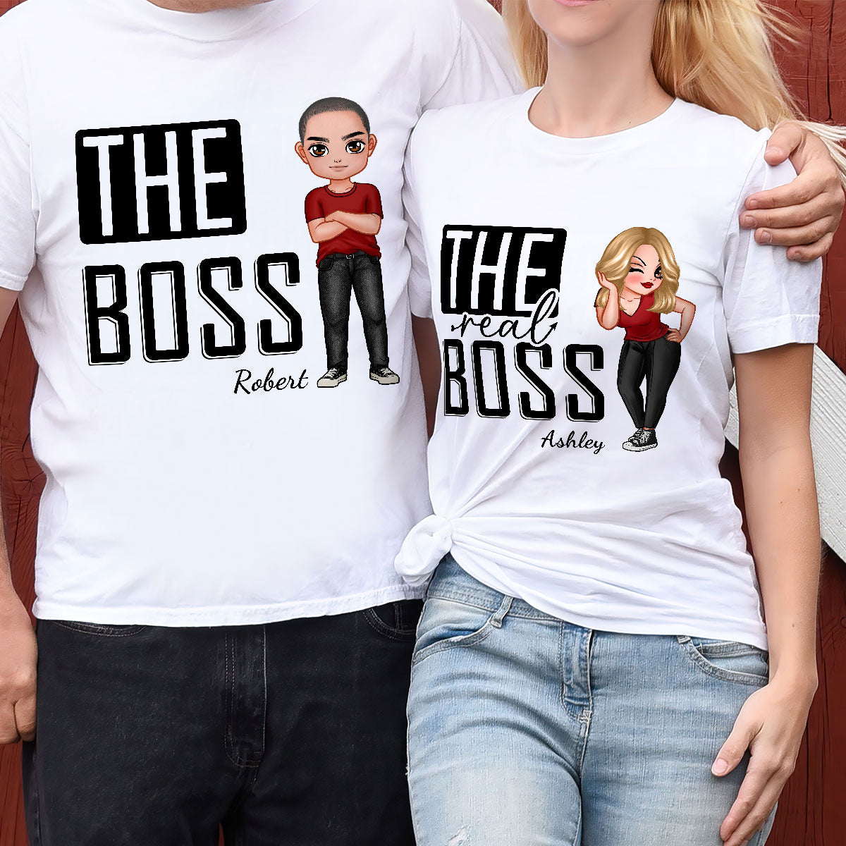 The Boss The Real Boss Funny Valentine‘s Day Gift For Couple Personalized Matching Shirts [Set of 2 Shirts]