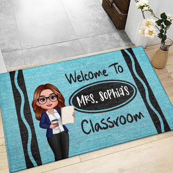 Teacher Crayon Welcome To Classroom - Personalized Doormat - Back To School Gift, Classroom Decoration