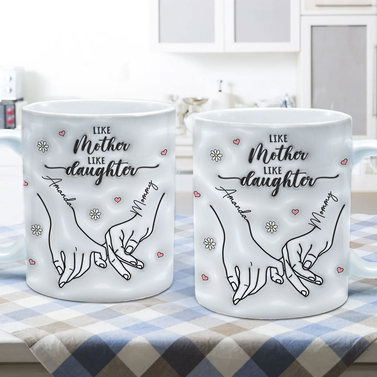 3D Inflated Like Mother Like Daughter Holding Hands Personalized Mug