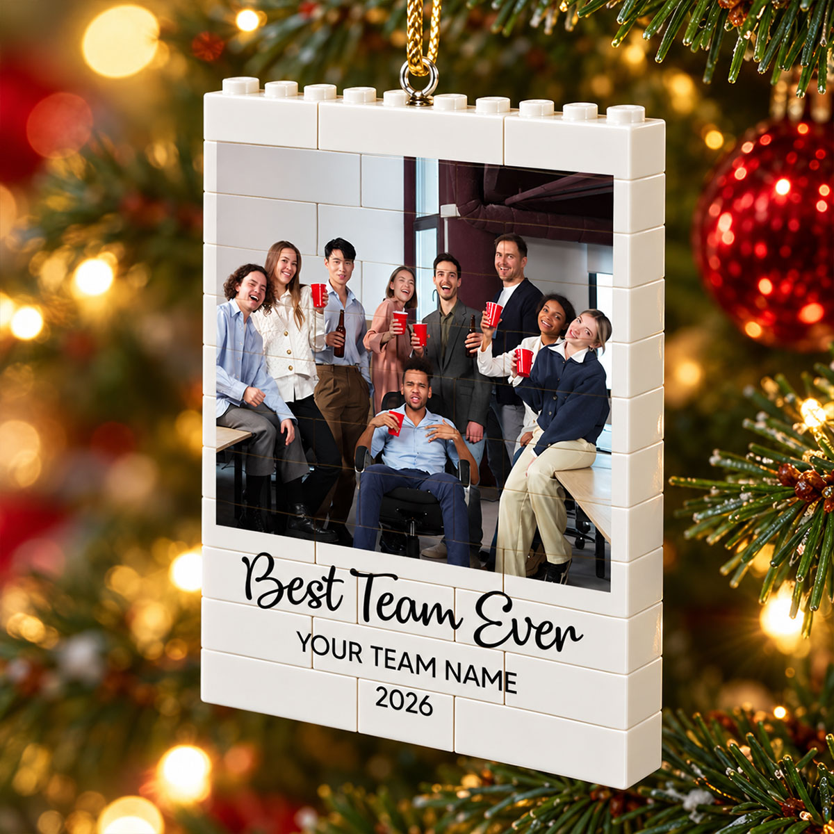 Best Team Ever Upload Photo - Personalized Building Blocks Ornament - Christmas Gift For Colleagues, Coworkers