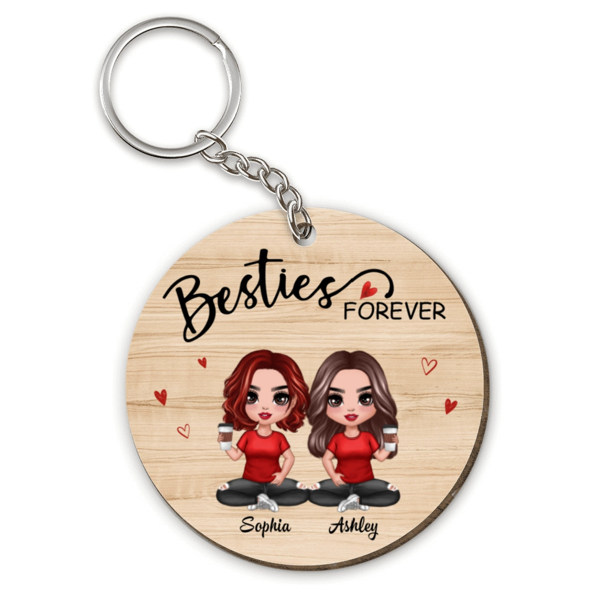 Doll Besties Sisters Sitting Personalized Wooden Keychain