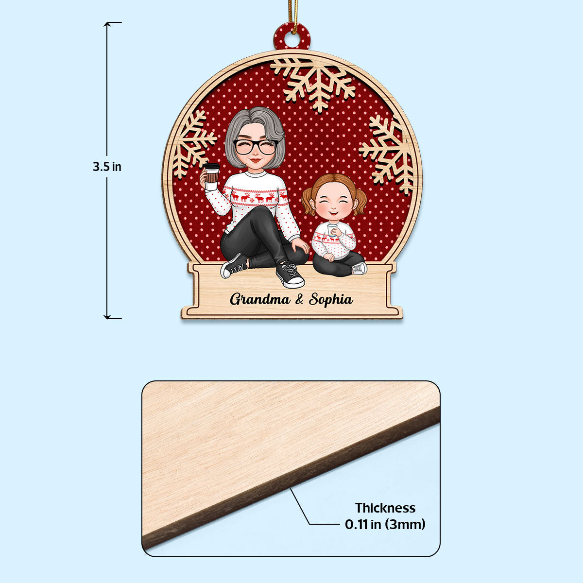 Cute Grandma & Grandkid Christmas Gift For Granddaughter Grandson Beautiful Patterns Personalized Wooden Ornament
