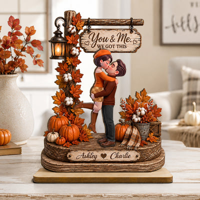 Couple Sitting On Rocking Chair Fall Season - Personalized 2-Layered Wooden Plaque - Fall Season Decor Gift, Gift For Couple