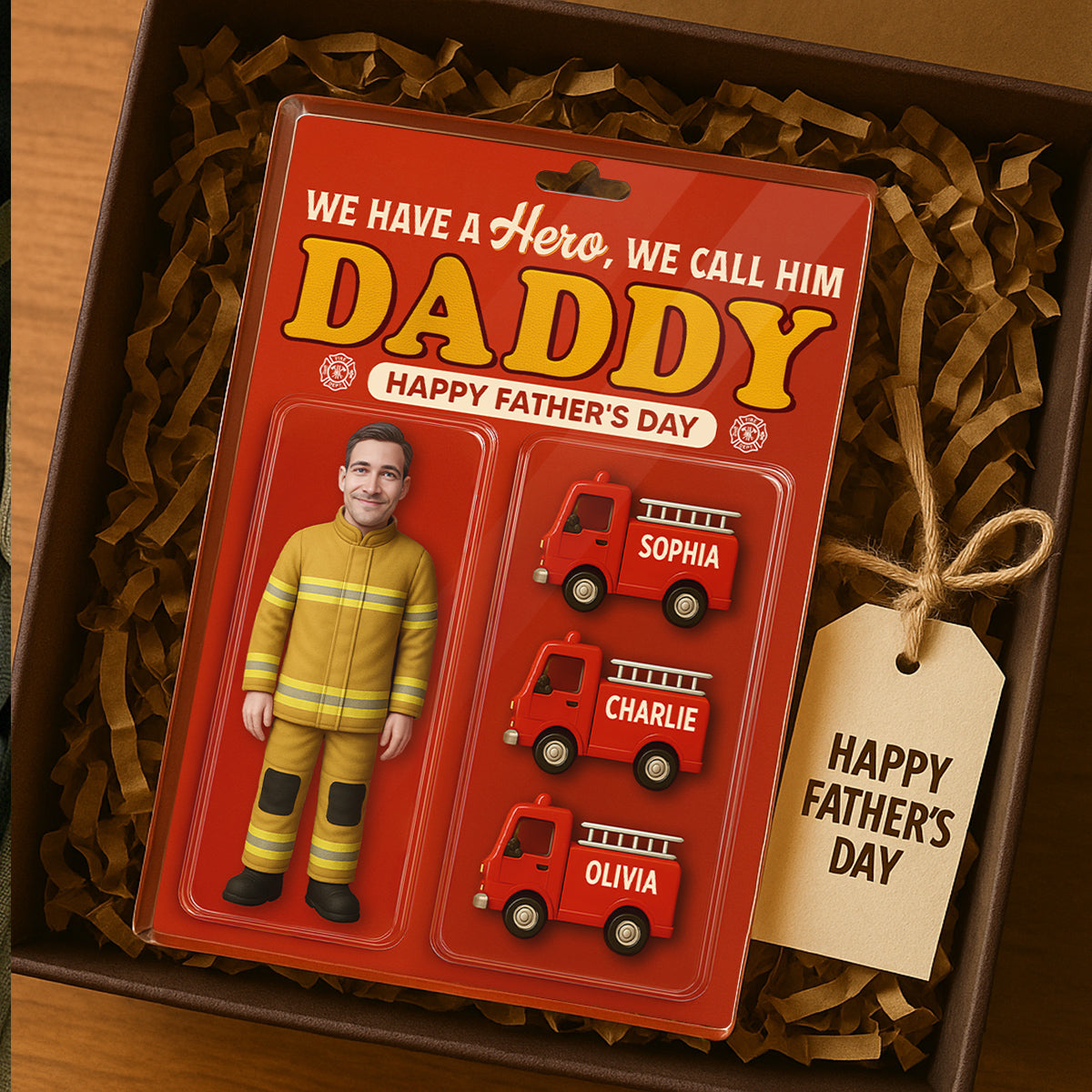Firefighter Dad Hero Custom Figure 3D Effect Personalized Flat Acrylic Block Plaque, Unique  Gift For Dad