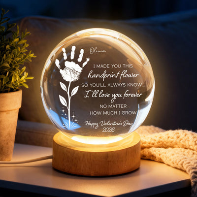 Valentine Day Handprint Art Craft - Personalized Crystal Ball LED Night Light - Anniversary, Valentine's Day Gift, Gift For Him, Gift For Her