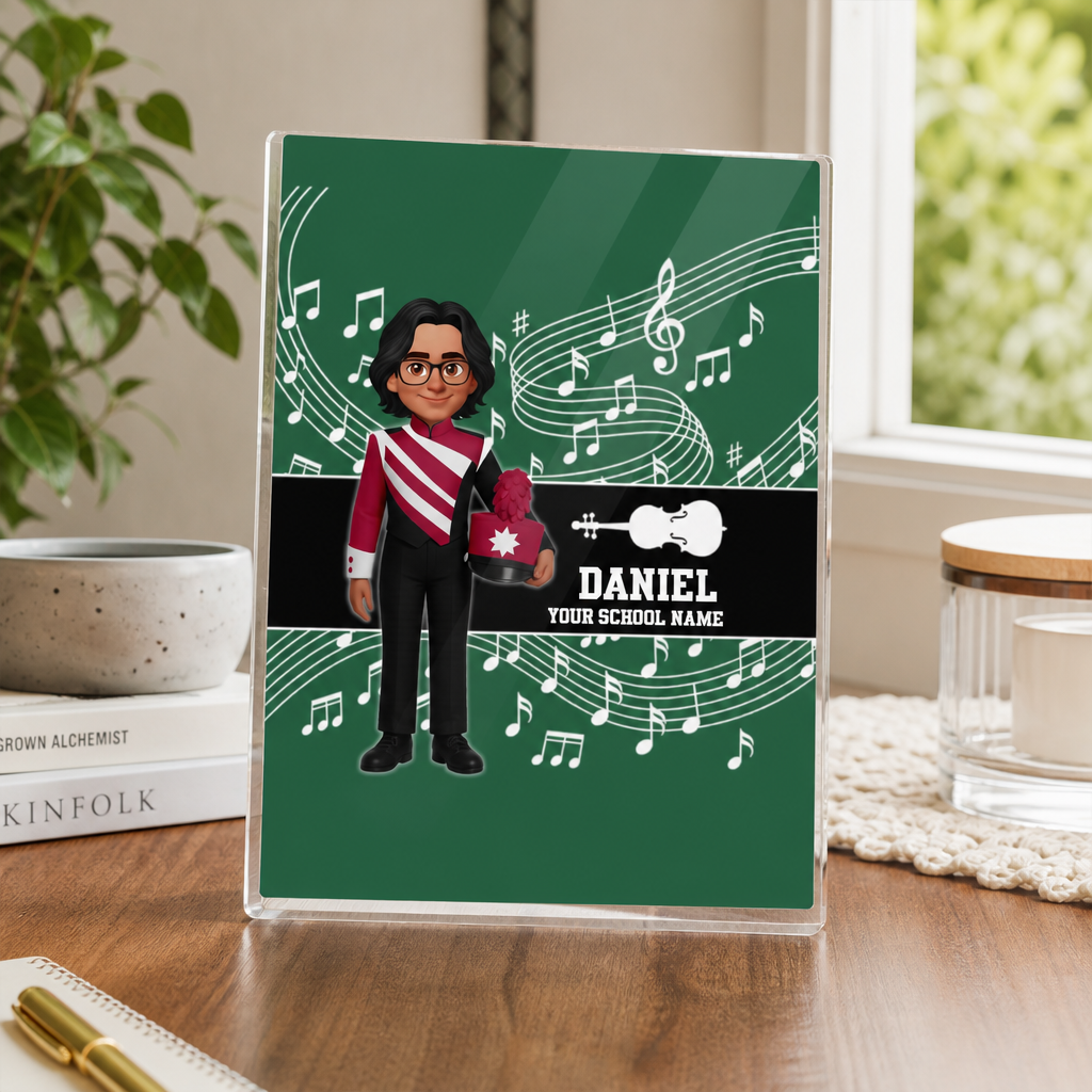 Custom Music Marching Band, Orchestra, Personalized Name, Color, School, Instrument, Trumpet, Clarinet, Tuba, Violine - Personalized Acrylic Block Plaque - Christmas Gift For Son, Grandson, Daughter, Granddaughter